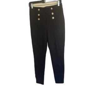 Zara Black High Waisted Sailor Pants Gold Button Skinny Trousers Size Medium
